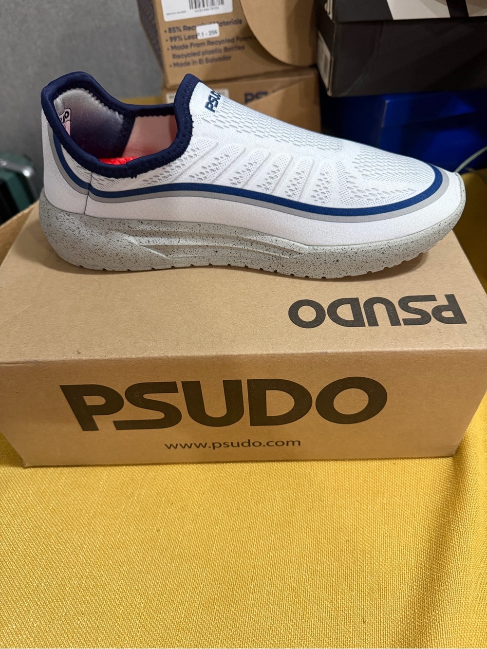 Men’s Slip-On Athletic Shoe - White with Navy Trim